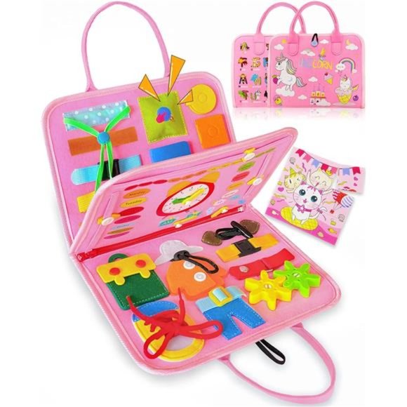 Busy Board Montessori Toys for 1 2 3 4 Year Old Girls & Boys Gifts, Sensory Toys - Picture 1 of 6